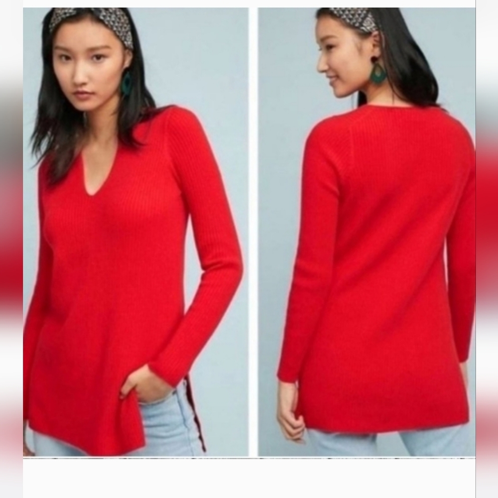 NWT Anthropologie ETT TWA by Anthropologie Red V-Neck Women's Sweater. Size S.